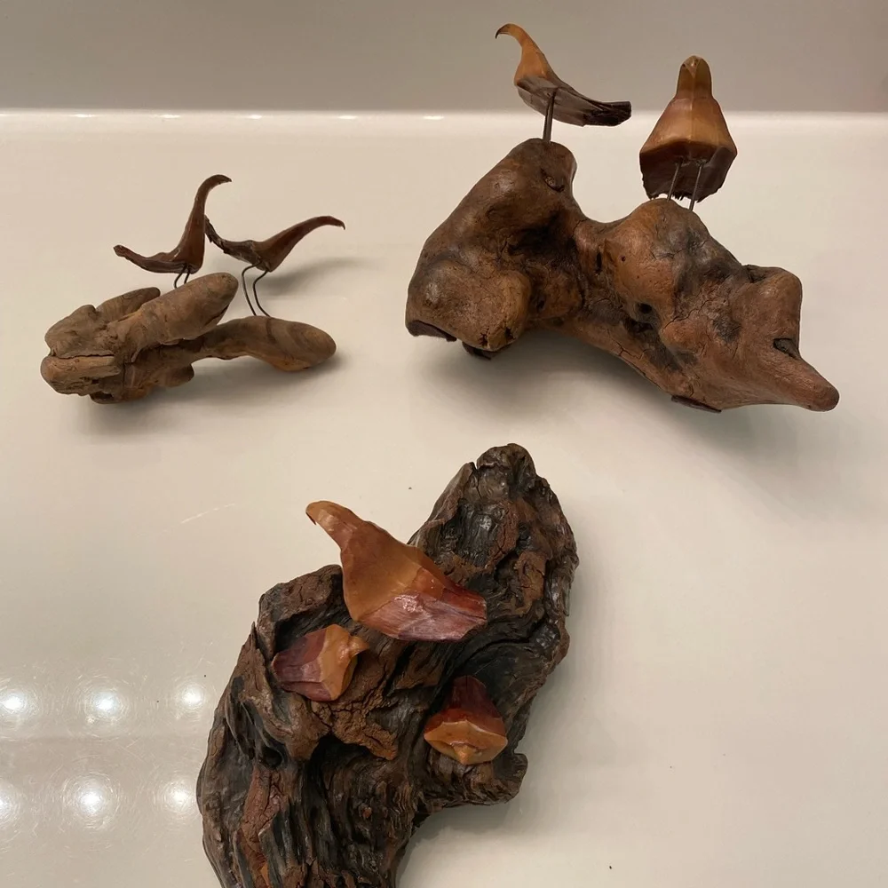 MCM Vintage home decor birds on the wood sculpture